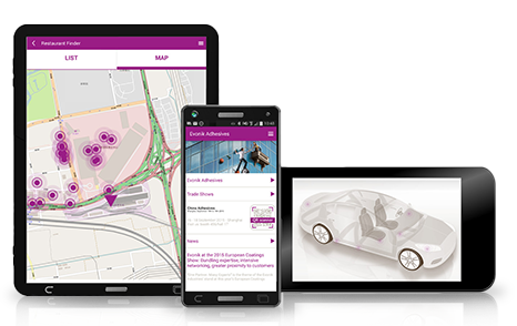 Ansicht der Evonik-App auf Tablet und Smartphone
