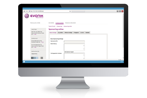 Screenshot Evonik Web-Applikation Sponsoring