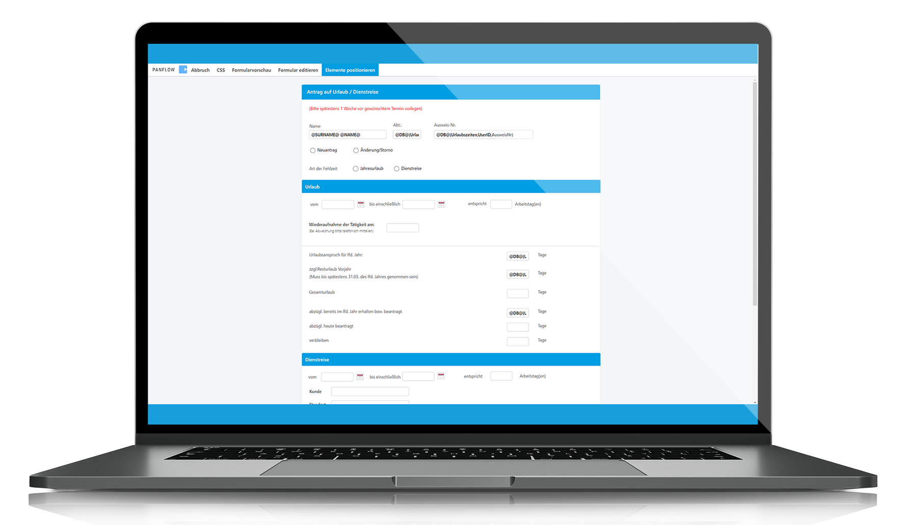 Ansicht des PANFLOW Formular Editors