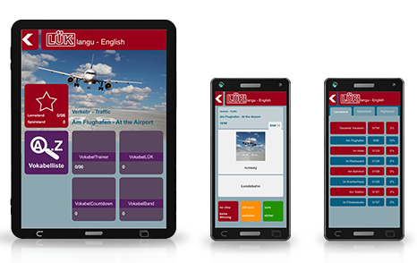 Ansicht Fremdsprachenapp auf dem Tablet und Handy