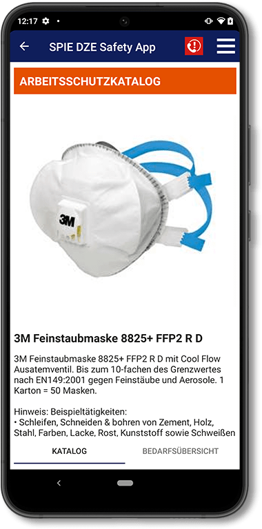 Spie App Ansicht Arbeitsschutzkatalog