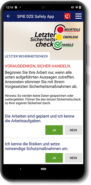 Spie App Ansicht Sicherheitscheck