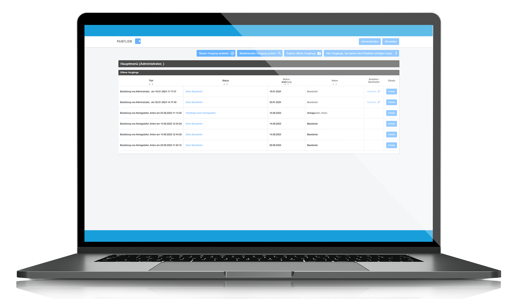 Ansicht des PANFLOW Status Monitors